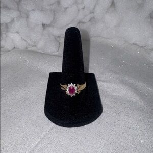 Pink Ruby and Diamond 14K ring- Size 8